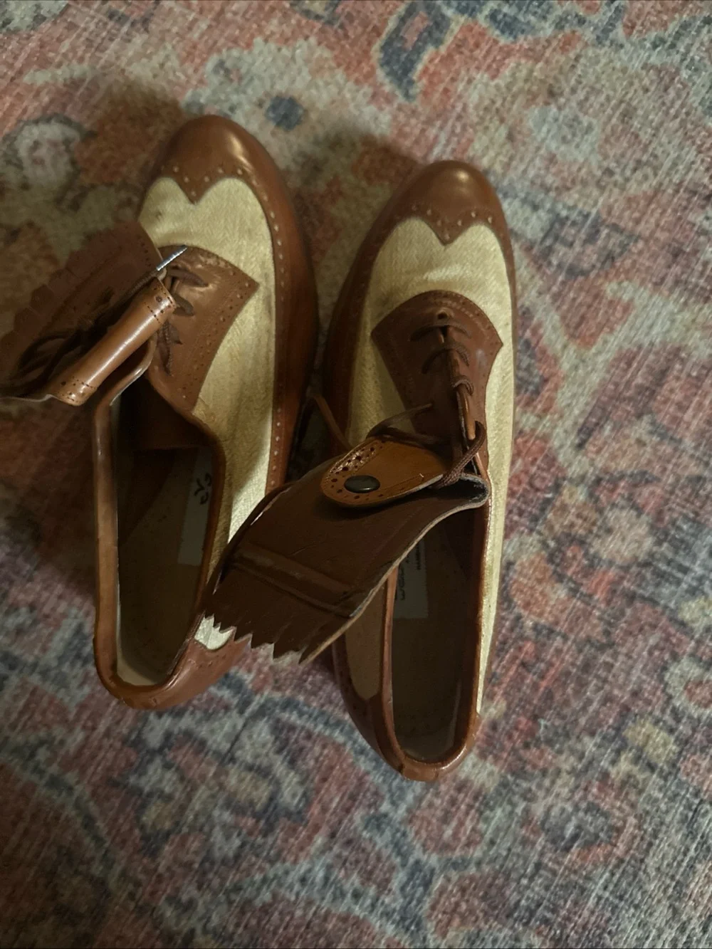 Walter Genuin Brown and Cream Leather Wingtip Loafers vintage
